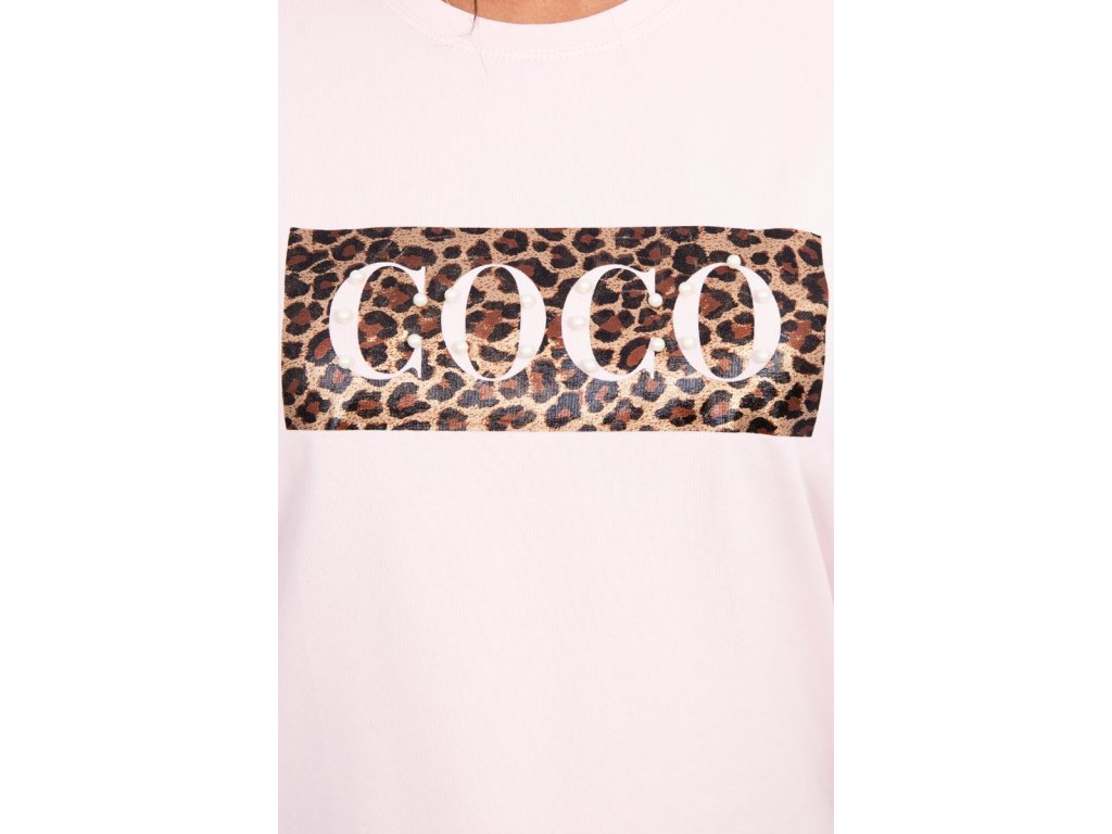 Tričko s nápisem a leopardím potiskem Topsie pudrově růžové