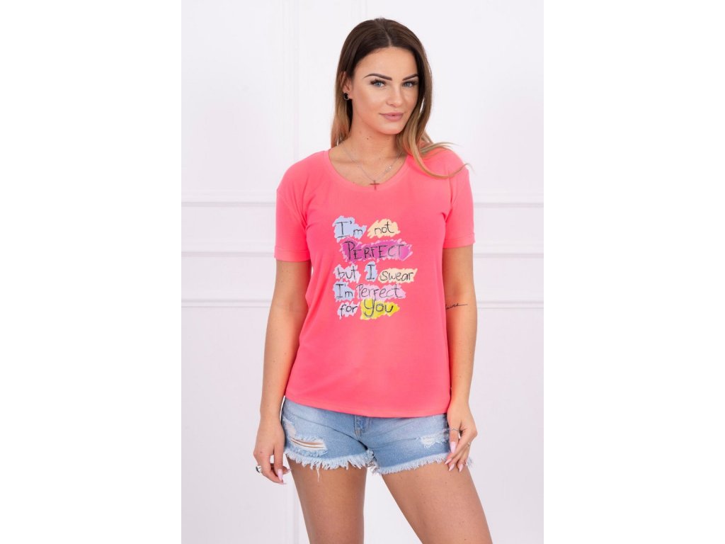 Tričko s nápisem PERFECT neonově růžové