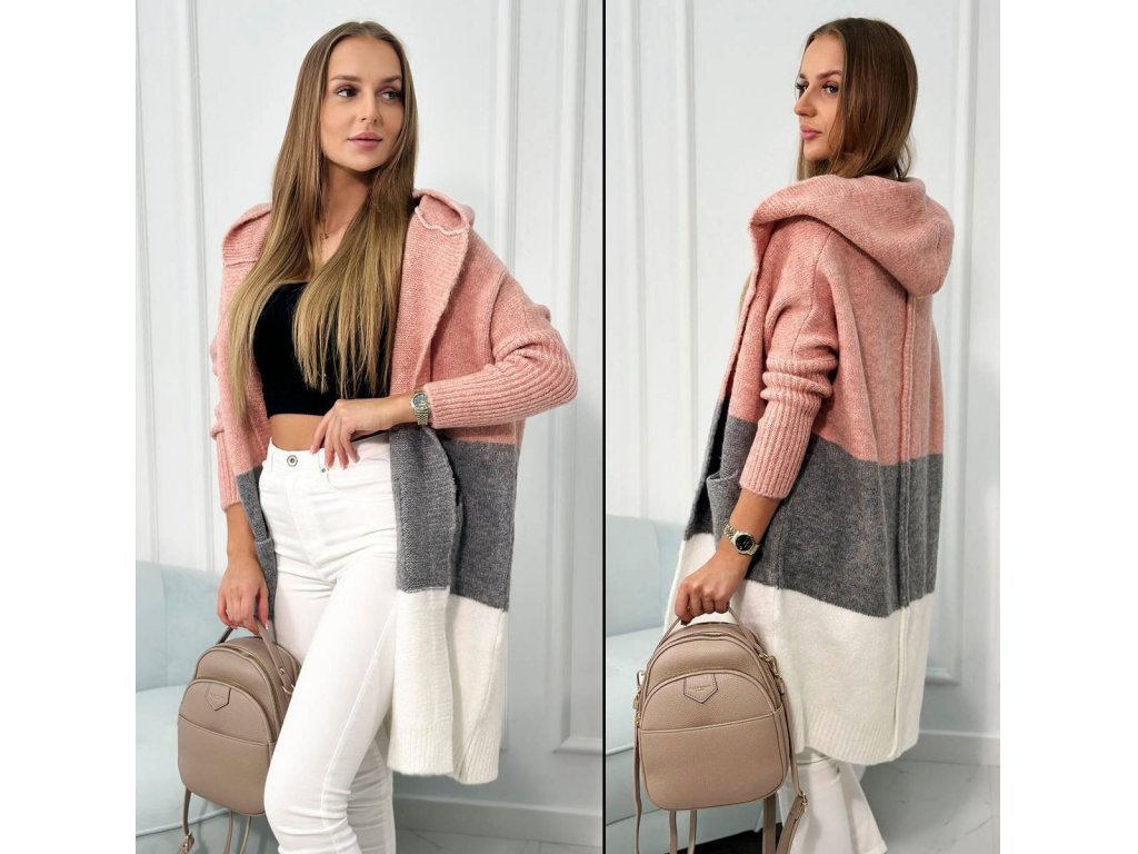 Tricolor cardigan Carrie růžový/šedý/ecru
