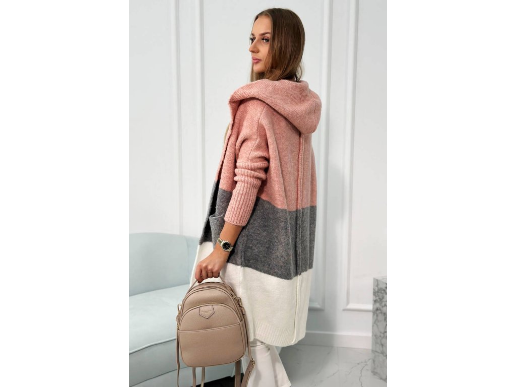 Tricolor cardigan Carrie růžový/šedý/ecru