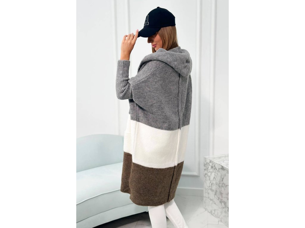Tricolor cardigan Carrie šedý/ecru/hnědý