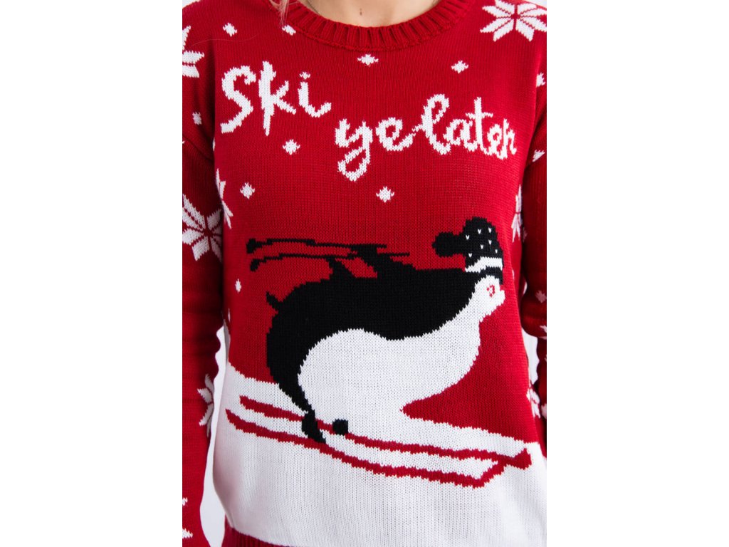 Vánoční svetr s tučňákem Mahala červený