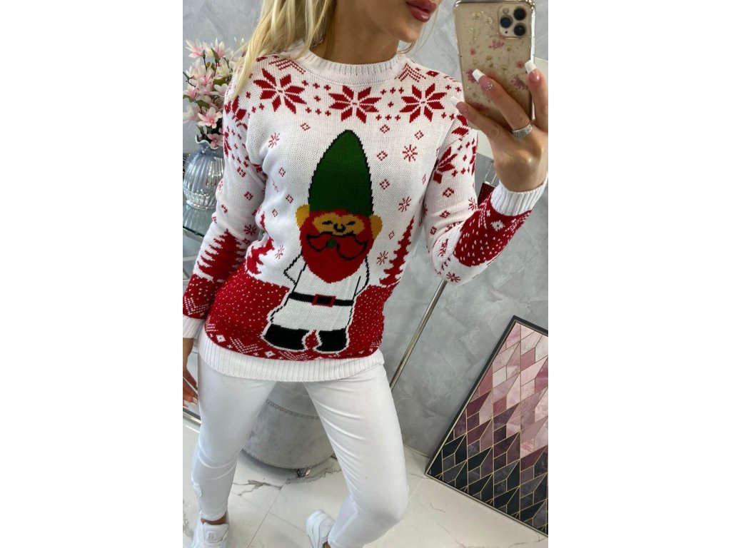 Vánoční svetr se Santou Clausem bílý