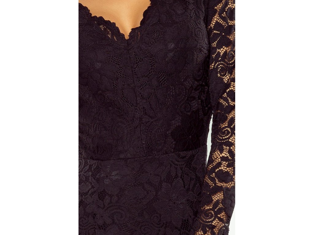 Večerní krajkové šaty s výstřihem Ayeesha černé