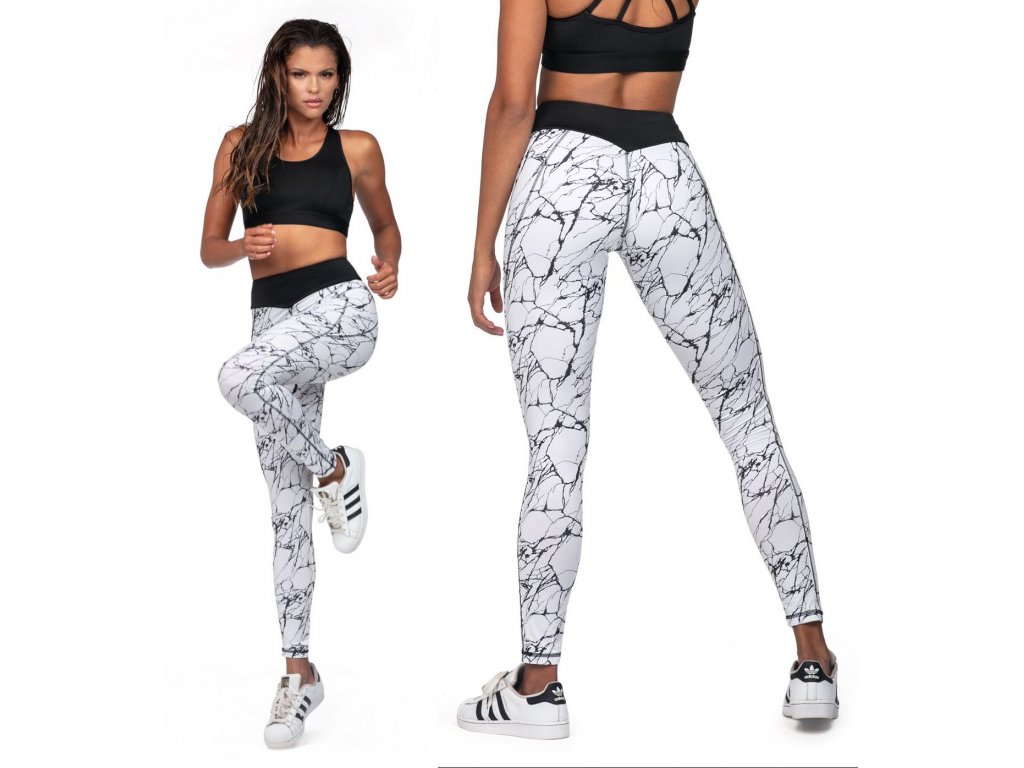 Vzorované fitness legíny Kaitlyn černobílé