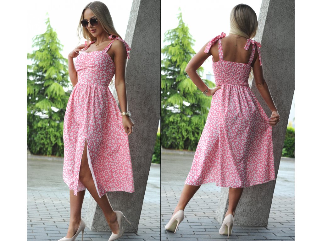 Vzorované šaty na ramínka Salal růžové/bílé