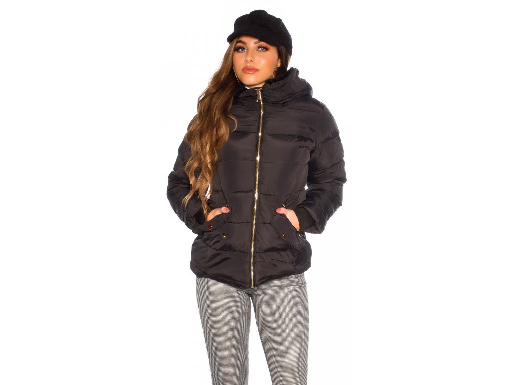 Zateplená zimní bunda s kapucí Mikki černá