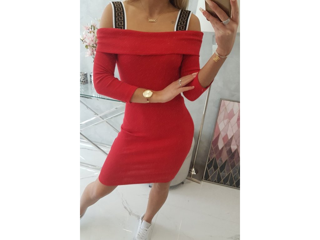 Žebrované šaty carmen s ramínky Diane červené