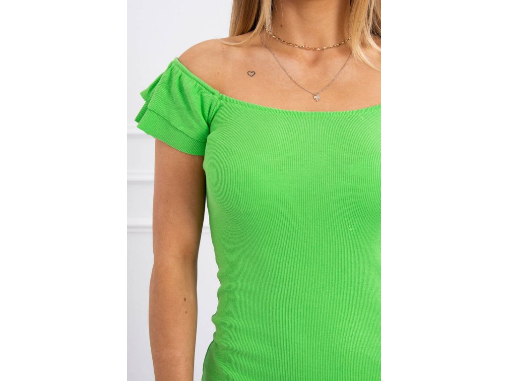 Žebrované šaty s volánkovými rukávy Fanny zelené