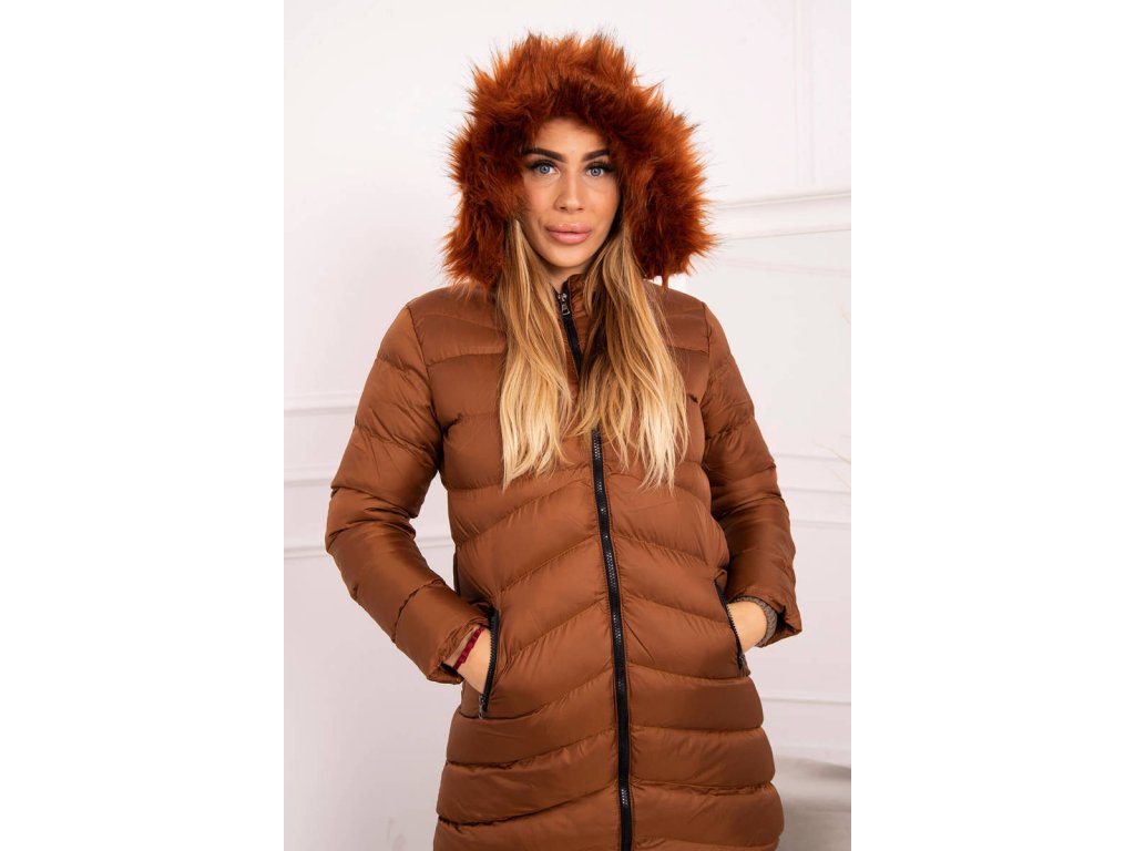 Zimní bunda s kapucí a kožešinou Nicola camel