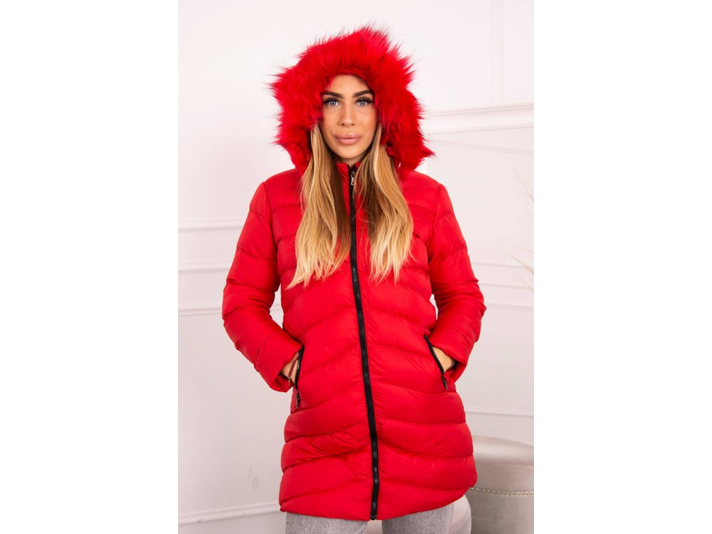Zimní bunda s kapucí a kožešinou Nicola červená