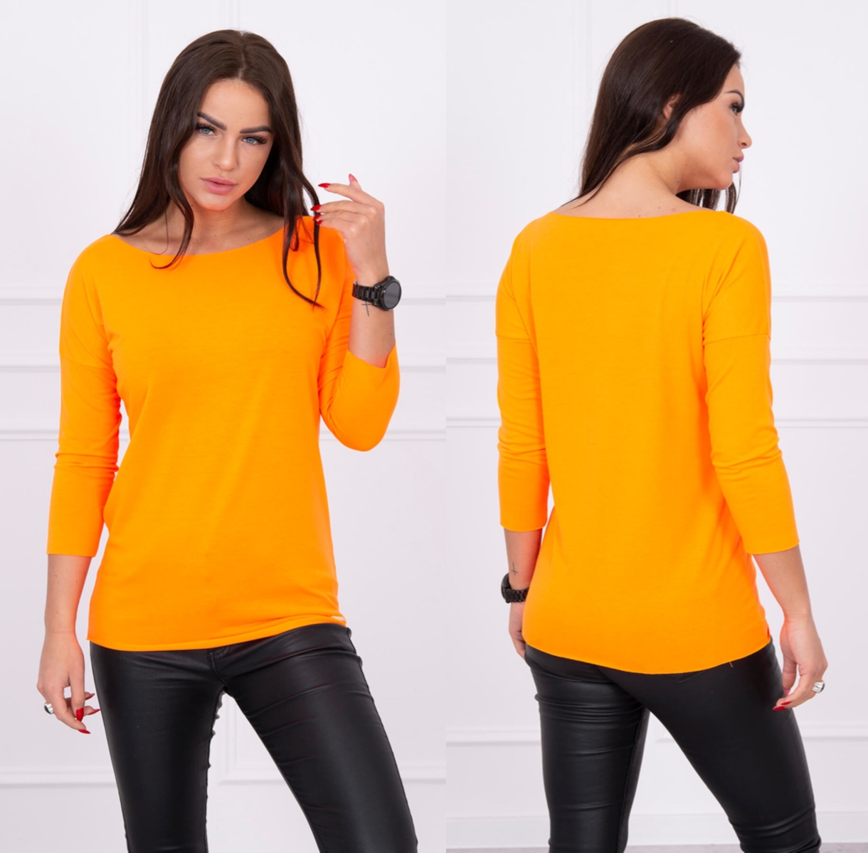 Dámské basic tričko s dlouhým rukávem Julia neonově oranžové Velikost: Univerzální