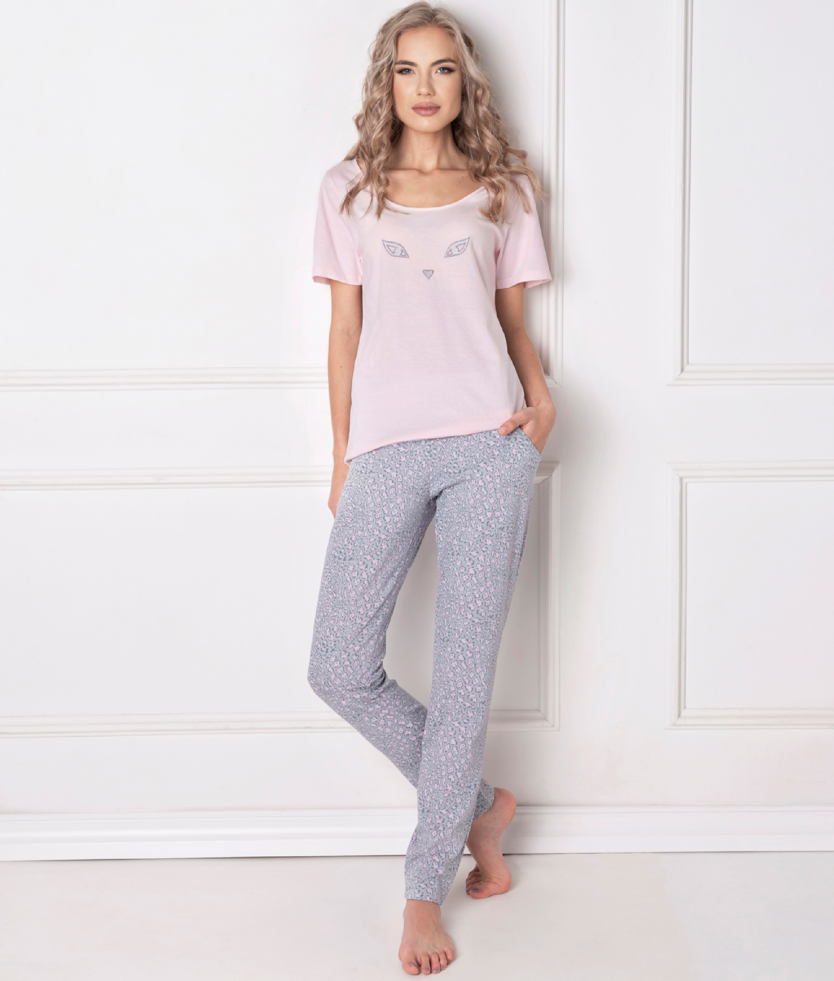 Dámské dlouhé pyžamo Marybeth růžové/šedé Velikost: XL