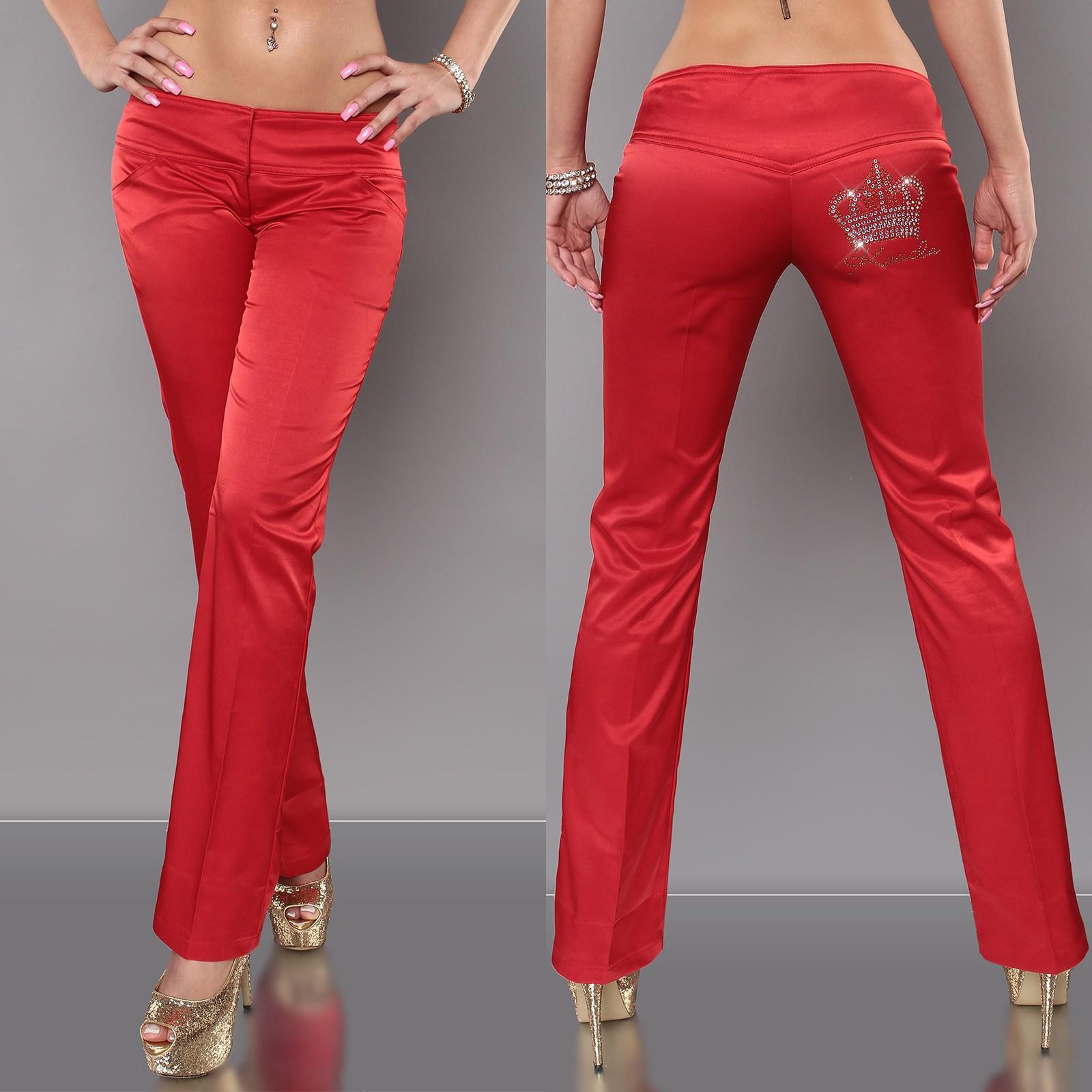Dámské saténové kalhoty s kamínky Koucla červené Velikost: 42