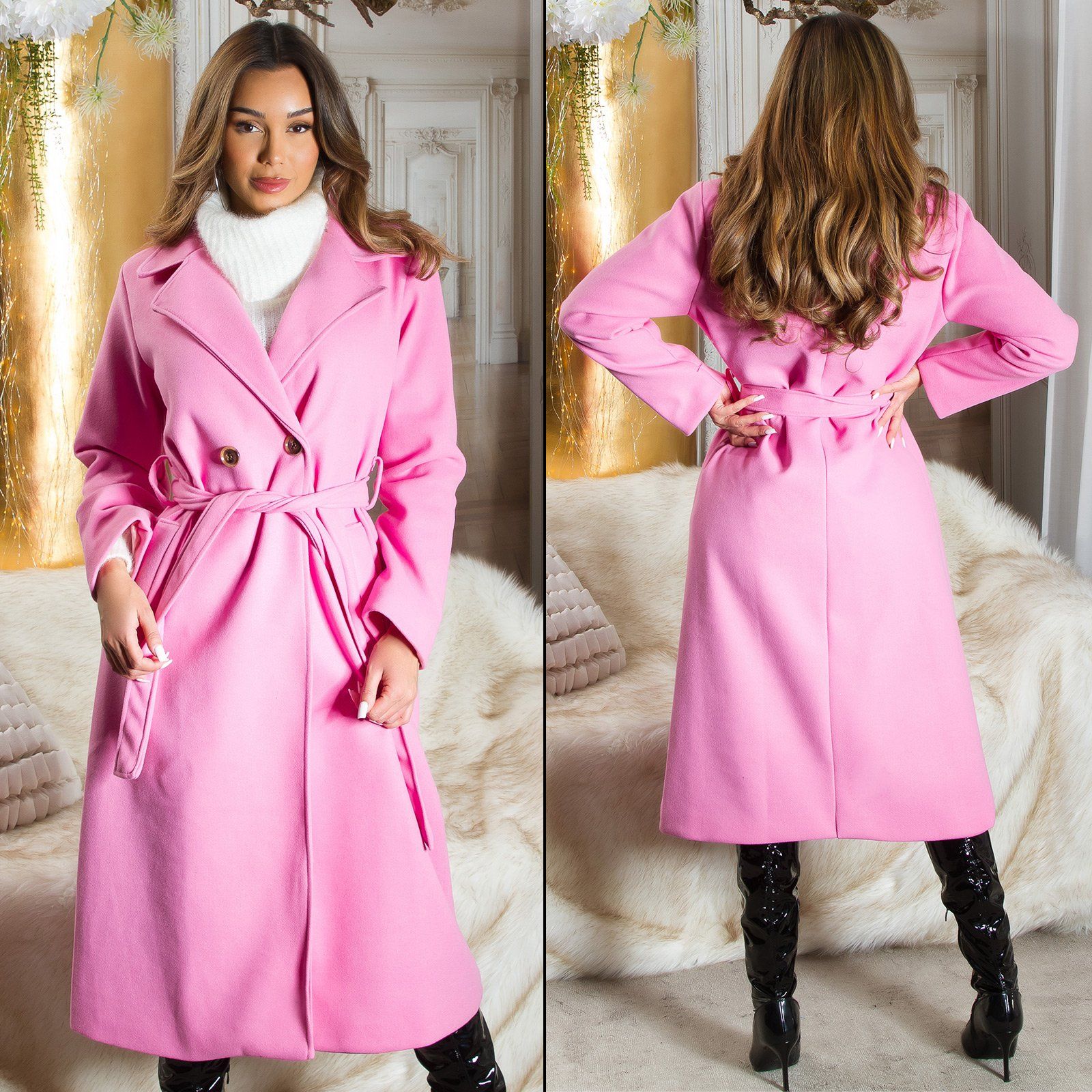 Dámský dlouhý kabát Myranda růžový Velikost: Univerzální