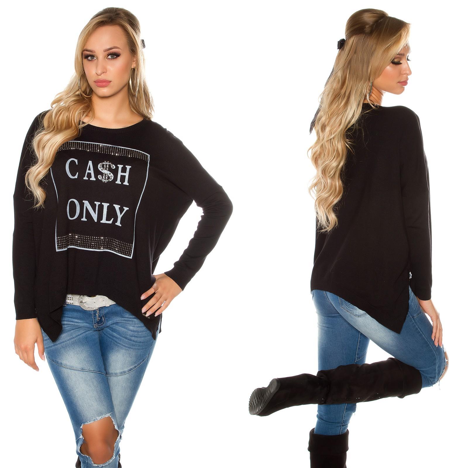 Dámský oversize svetr s nápisem "Cash only" Koucla černý Velikost: Univerzální