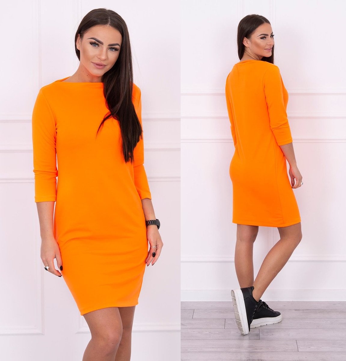 Denní šaty s 3/4 rukávem Dinah neonově oranžové Velikost: Univerzální