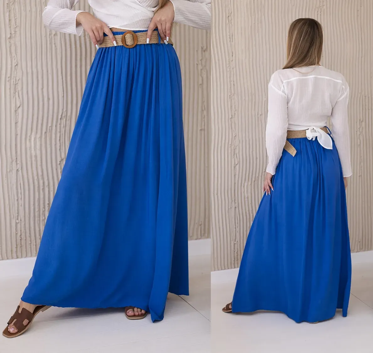Dlouhá volná sukně s páskem Alexa modrá Velikost: Univerzální