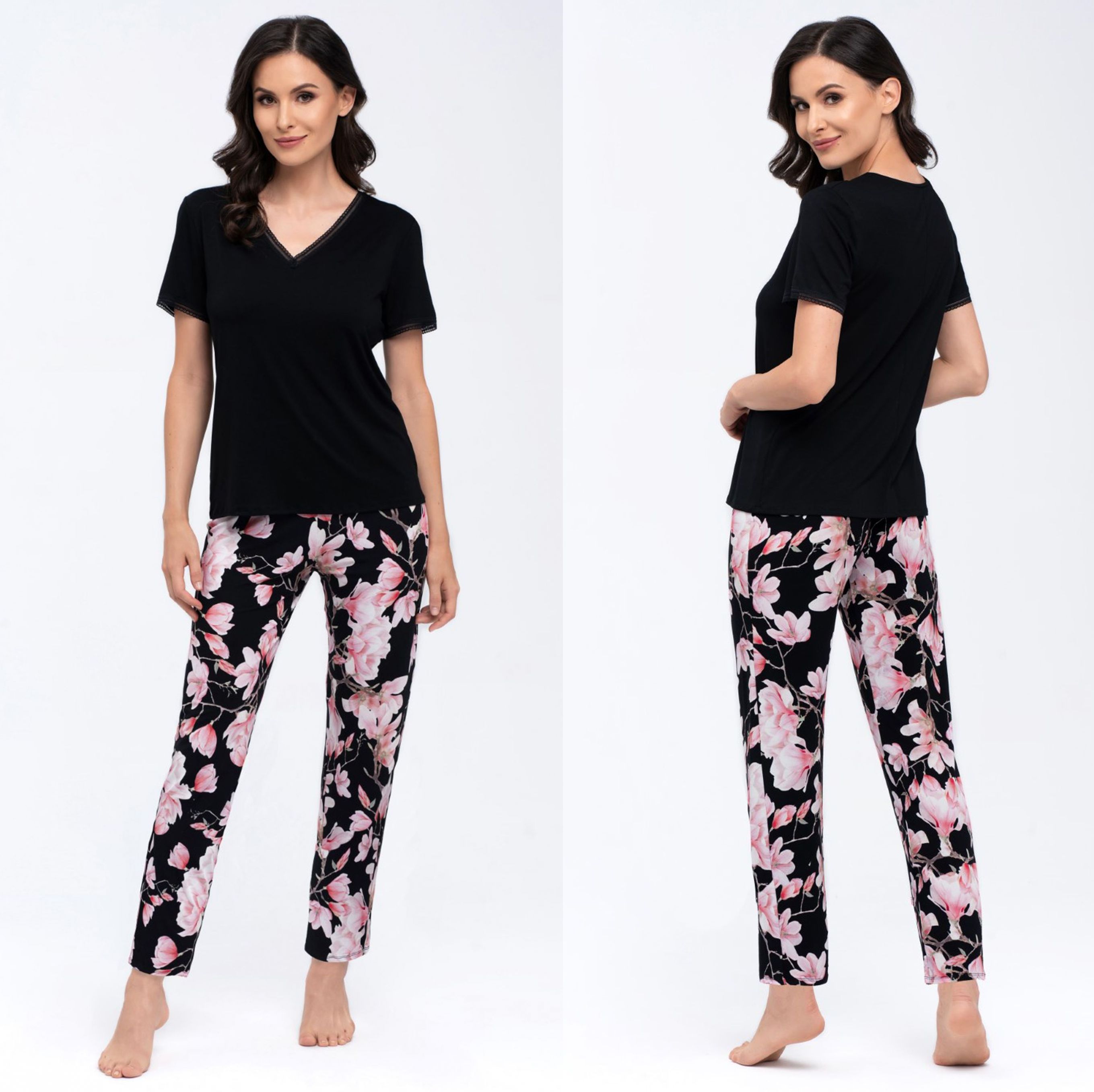 Dlouhé květované pyžamo Jewel černé Velikost: S