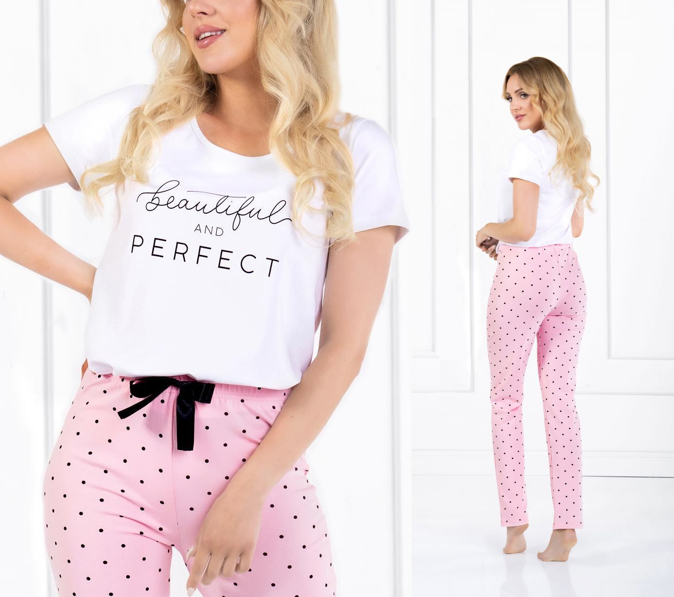 Dlouhé pyžamo Beautiful and Perfect bílé/růžové Velikost: XL