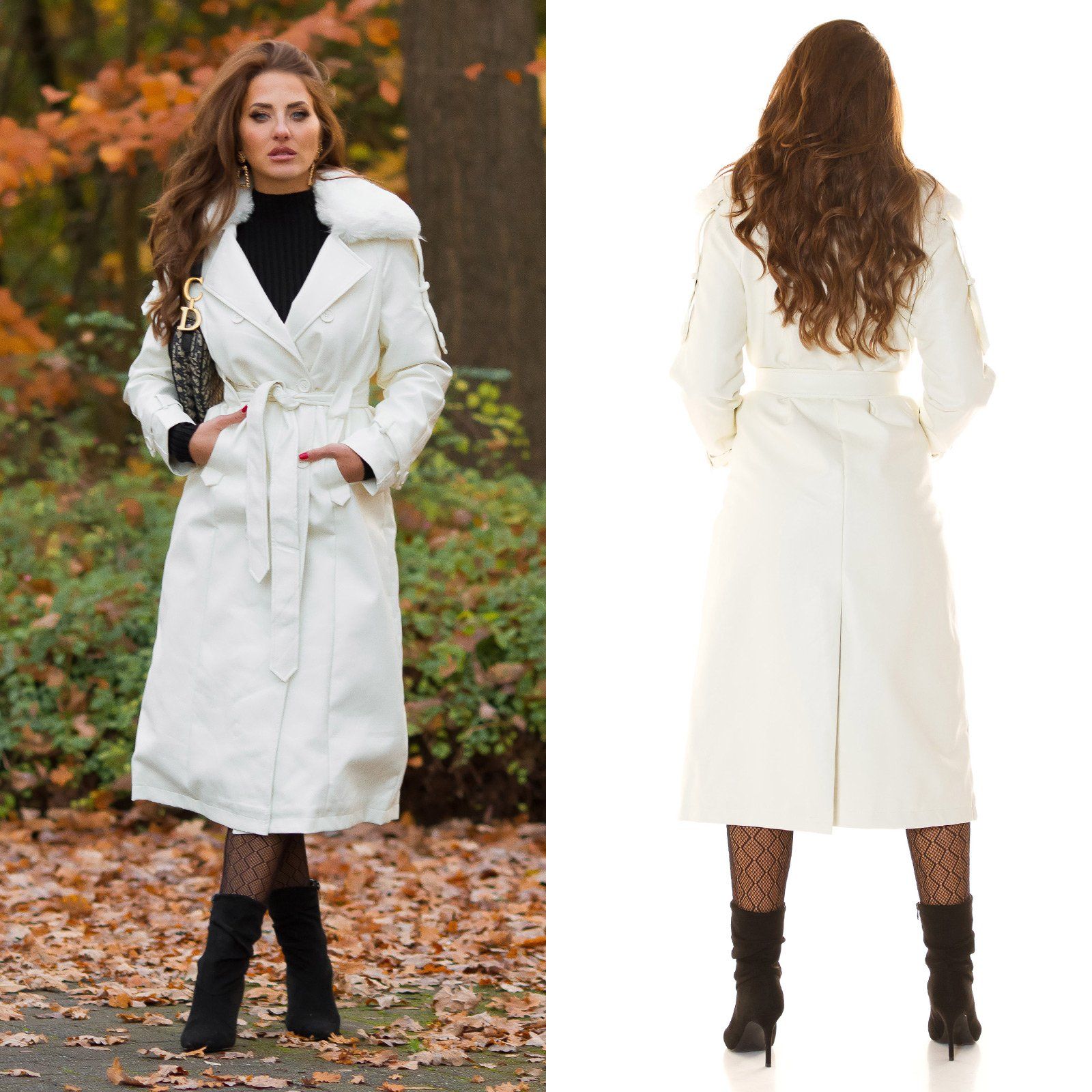 Elegantní koženkový kabát Missie bílý Velikost: M