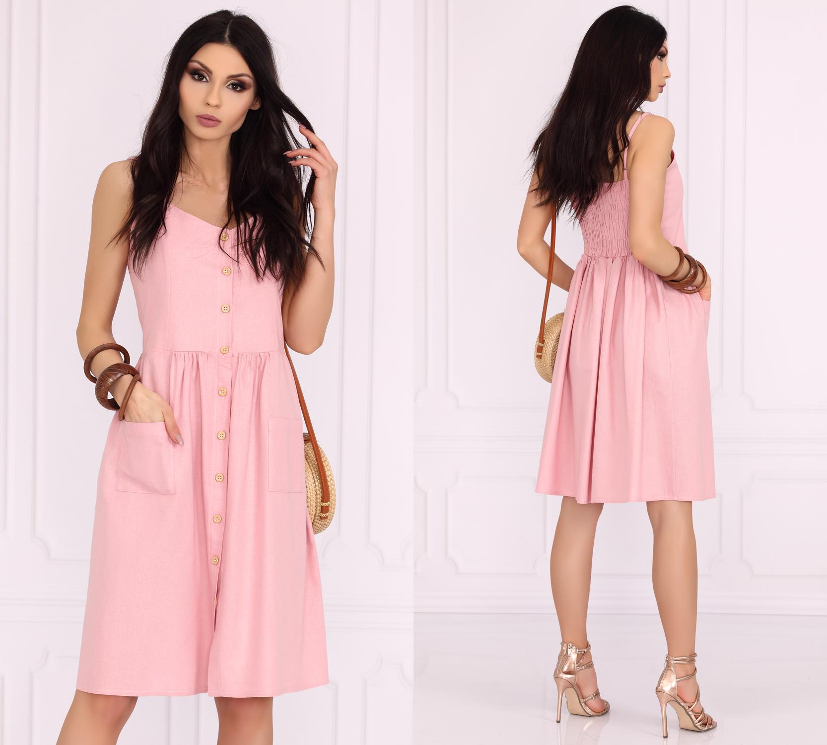 Midi šaty s knoflíky Makeda pudrově růžové Velikost: XL