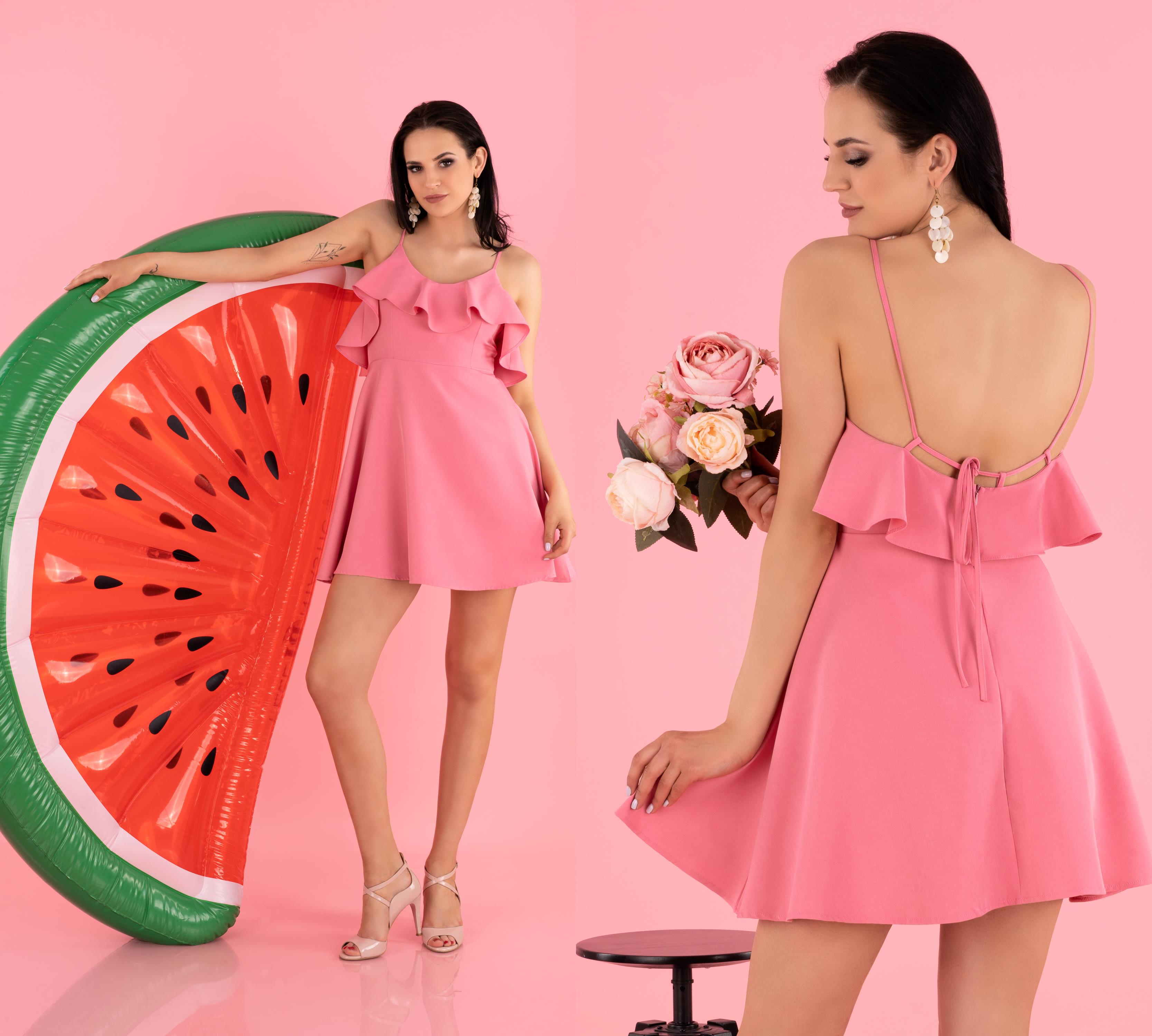 Mini šaty s volánkem Pam růžové Velikost: XL
