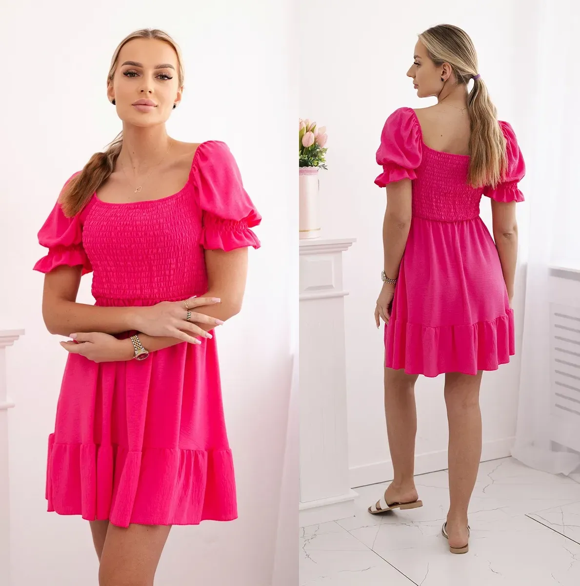 Mini šaty s volánky Mabella růžové Velikost: Univerzální