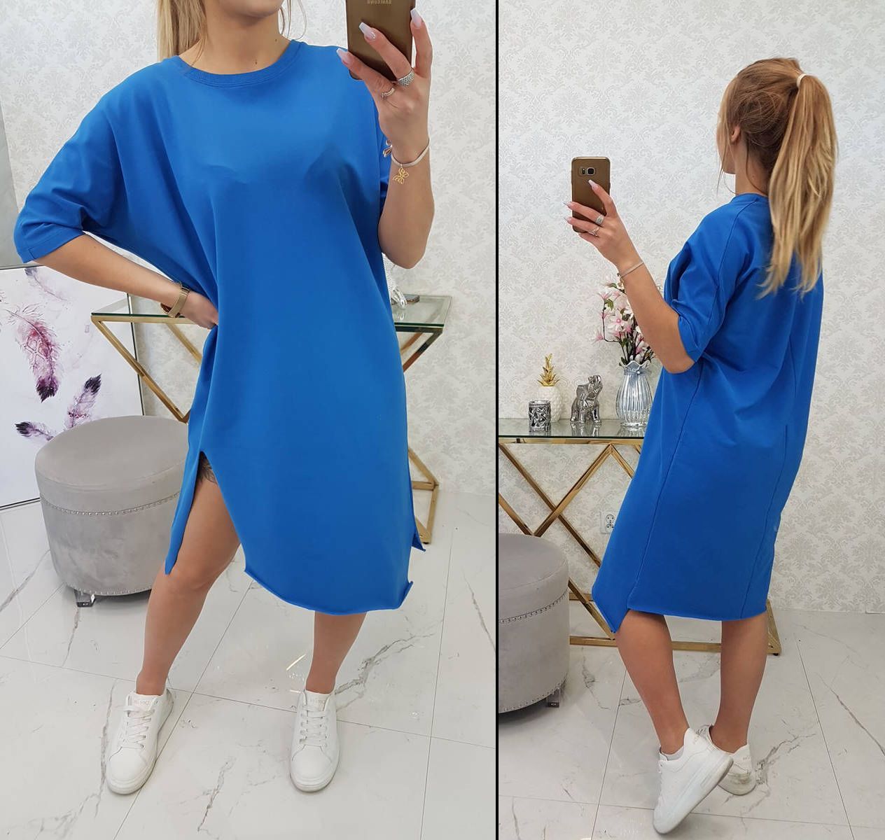 Oversize basic šaty Lacie modré Velikost: Univerzální