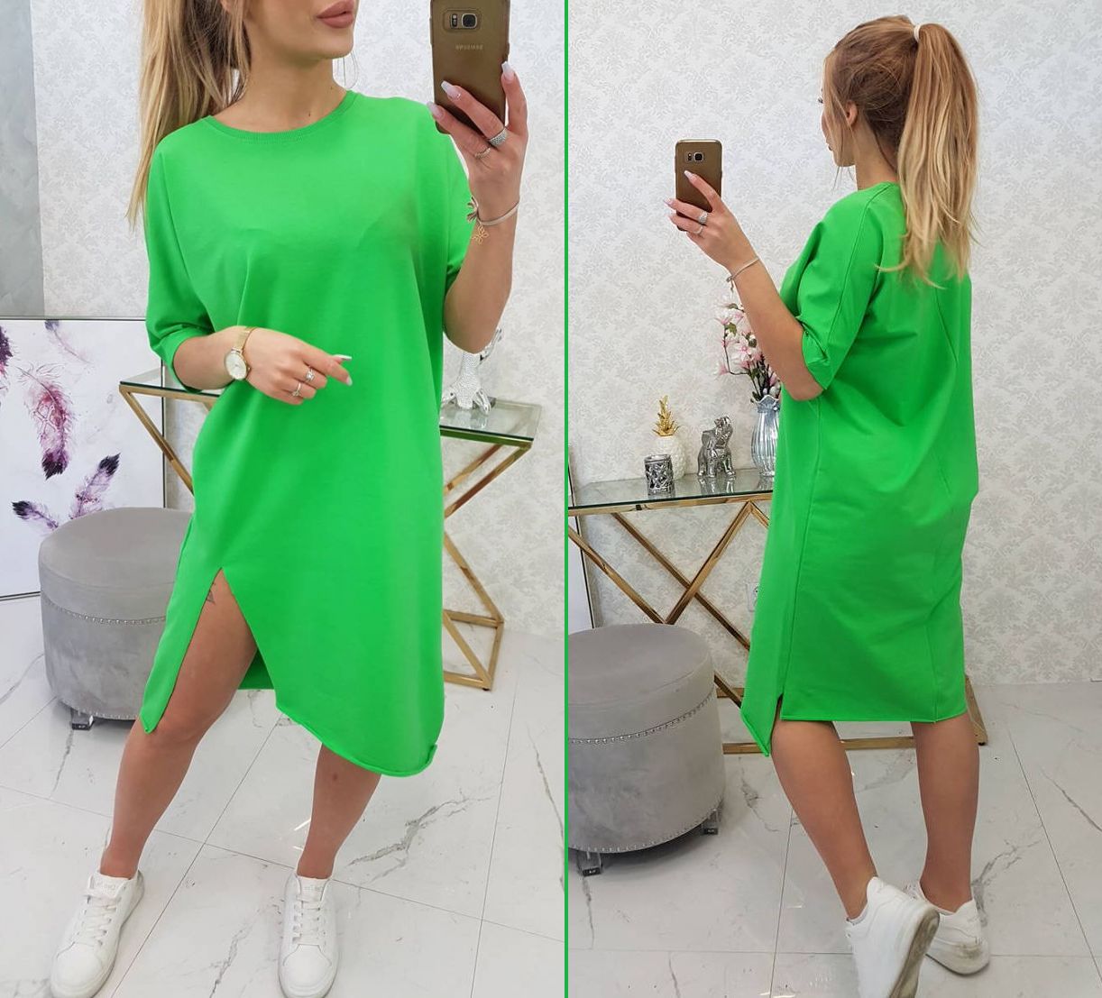 Oversize basic šaty Lacie zelené Velikost: Univerzální