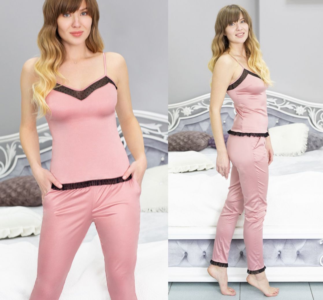 Saténové pyžamo s tylem Ginger růžové Velikost: XL