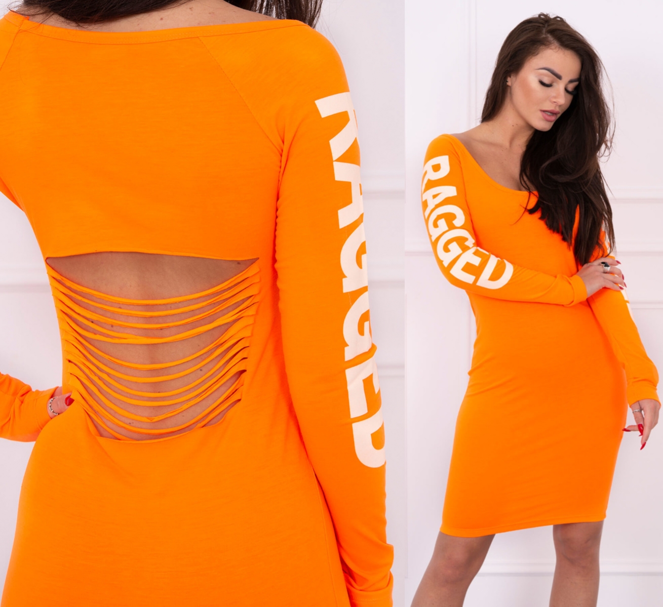 Šaty s průstřihy na zádech Merrill neonově oranžové Velikost: Univerzální