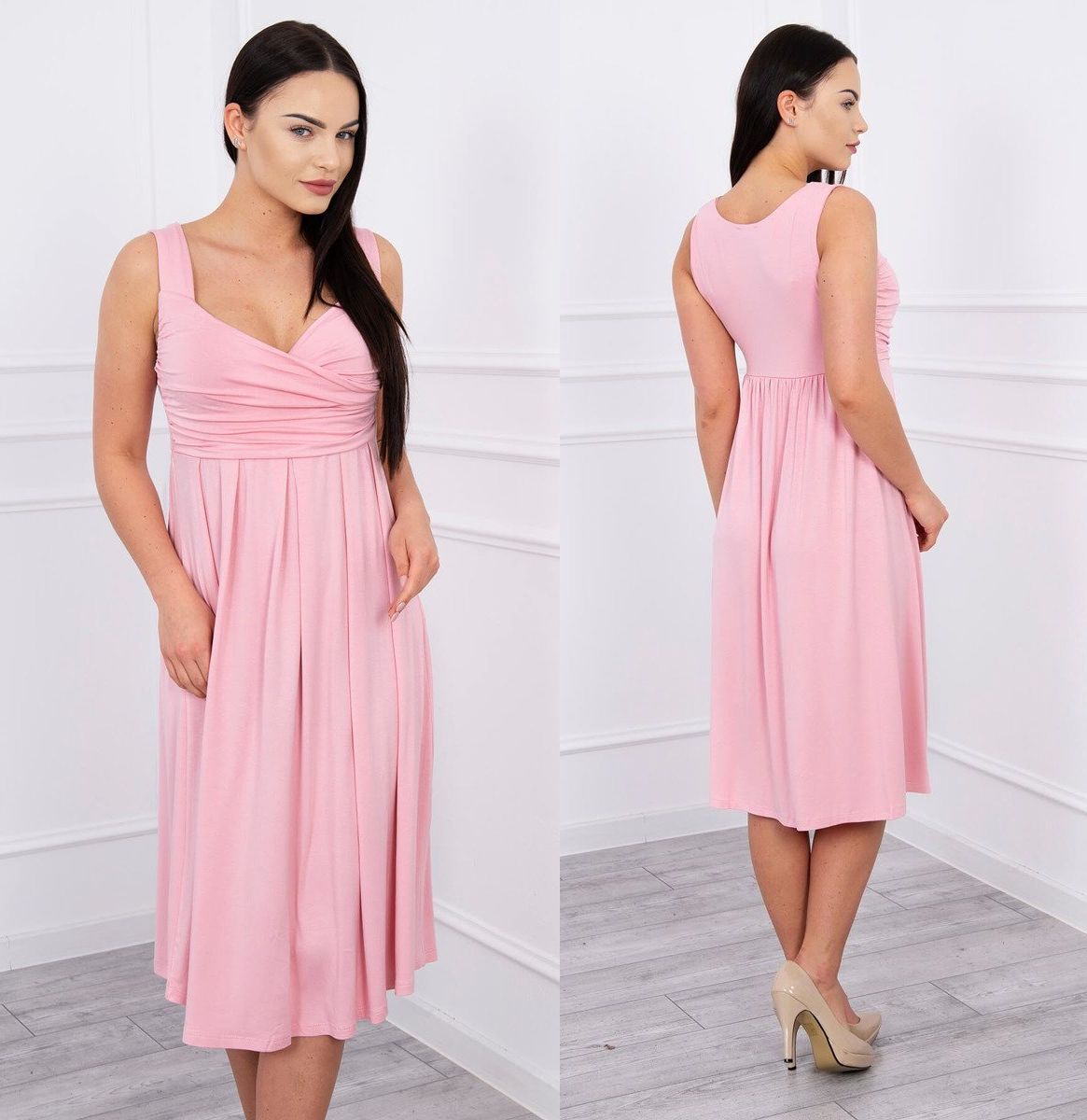 Šaty s rozšířenou sukýnkou Avaline pudrově růžové Velikost: XXL