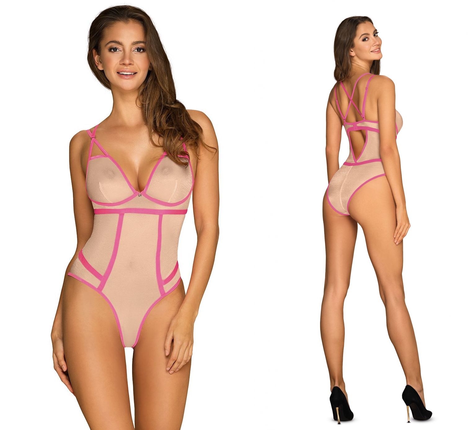 Sexy body Gabriella béžové/růžové Velikost: L/XL