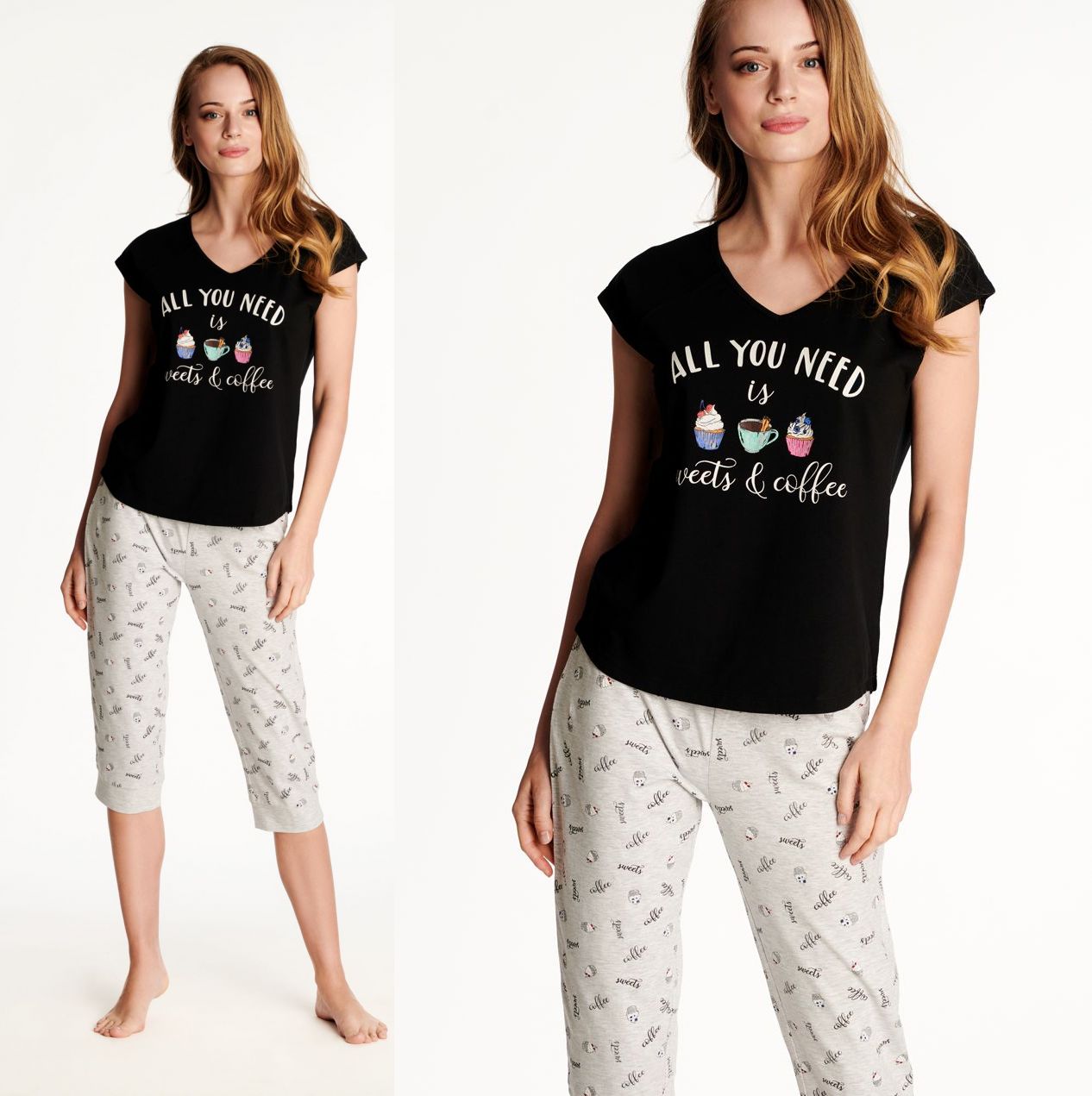 Sladké krátké pyžamo s kávou Fauna černé/šedé Velikost: XL