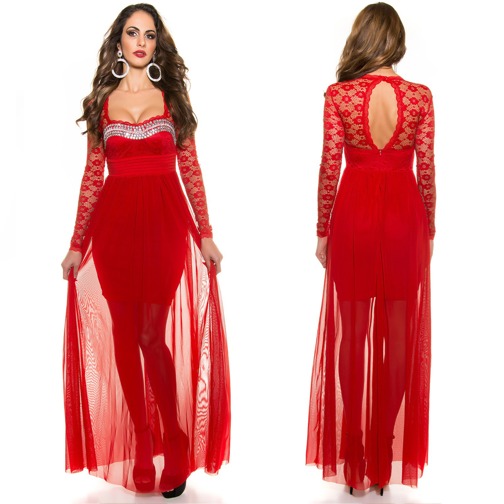 Společenské šaty s krajkou Červené Velikost: XL