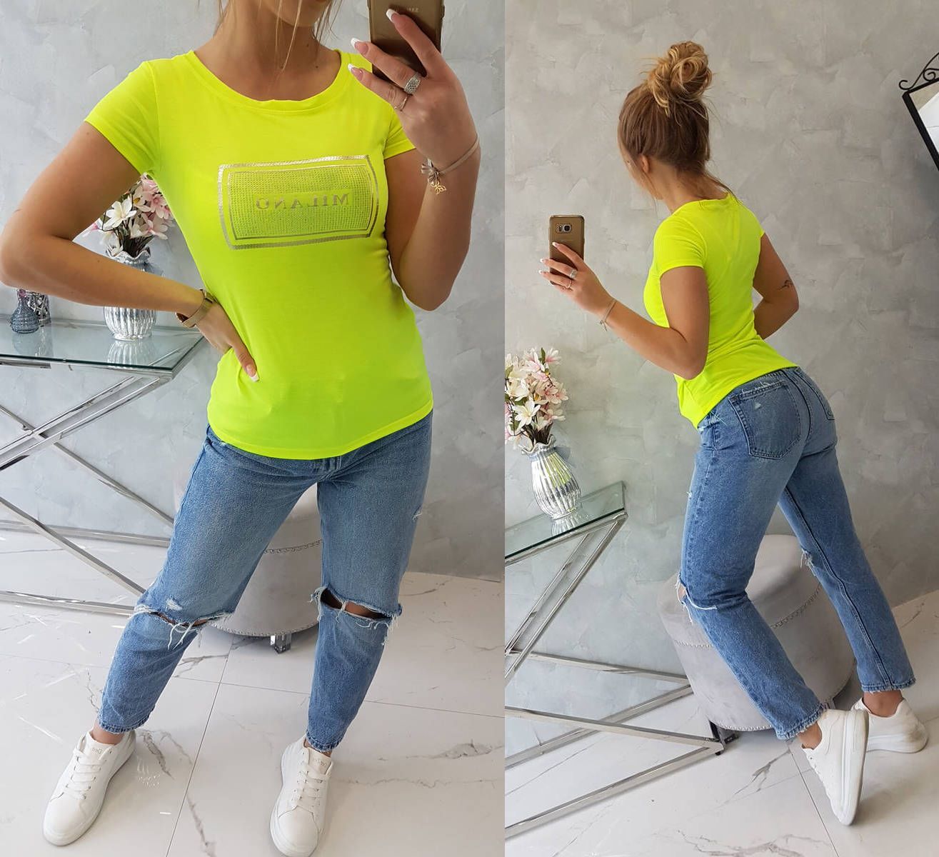 Tričko Milano s kamínky Linda neonově žluté Velikost: Univerzální