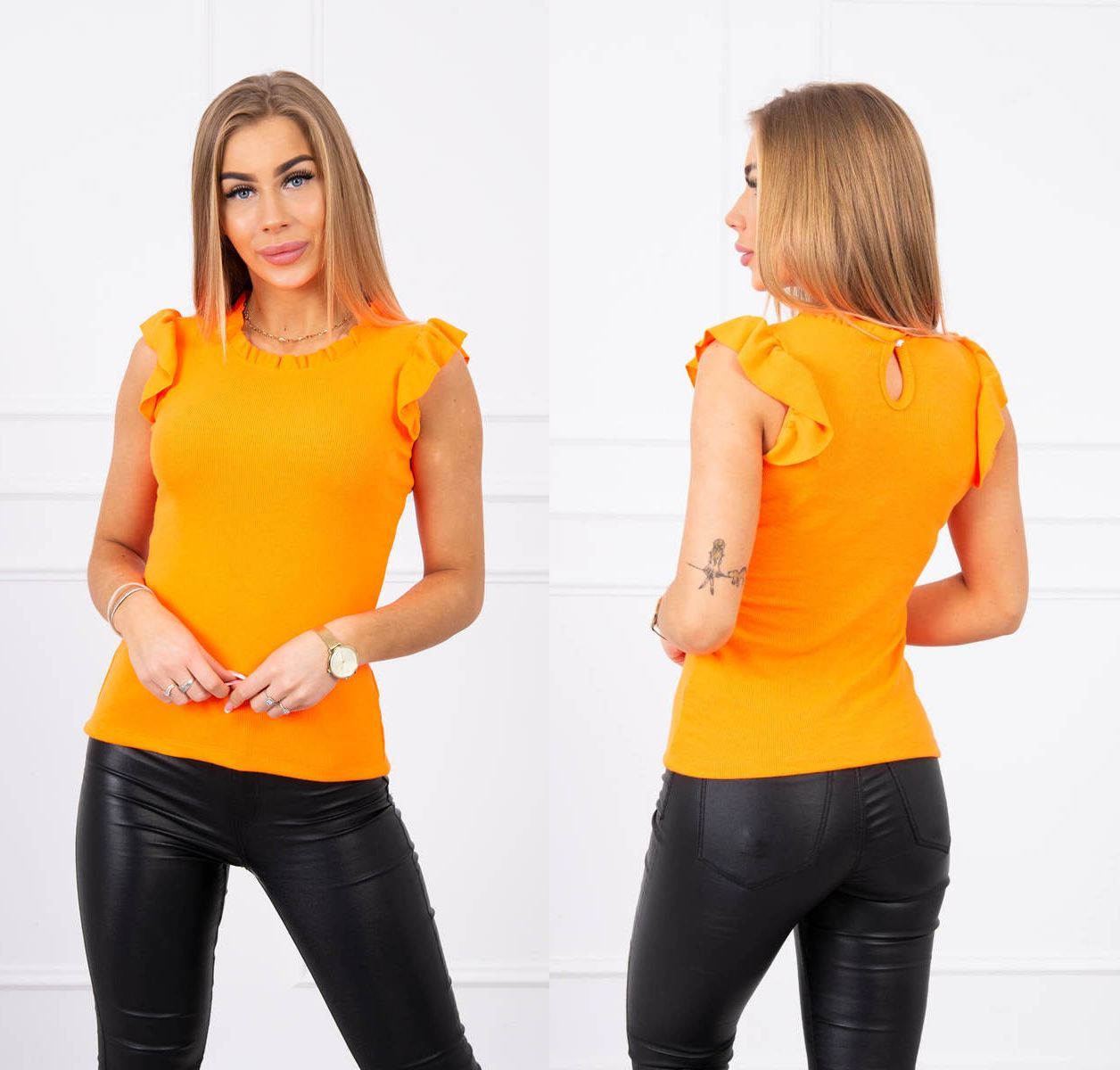 Tričko s volánky Mabelle neonově oranžové Velikost: Univerzální
