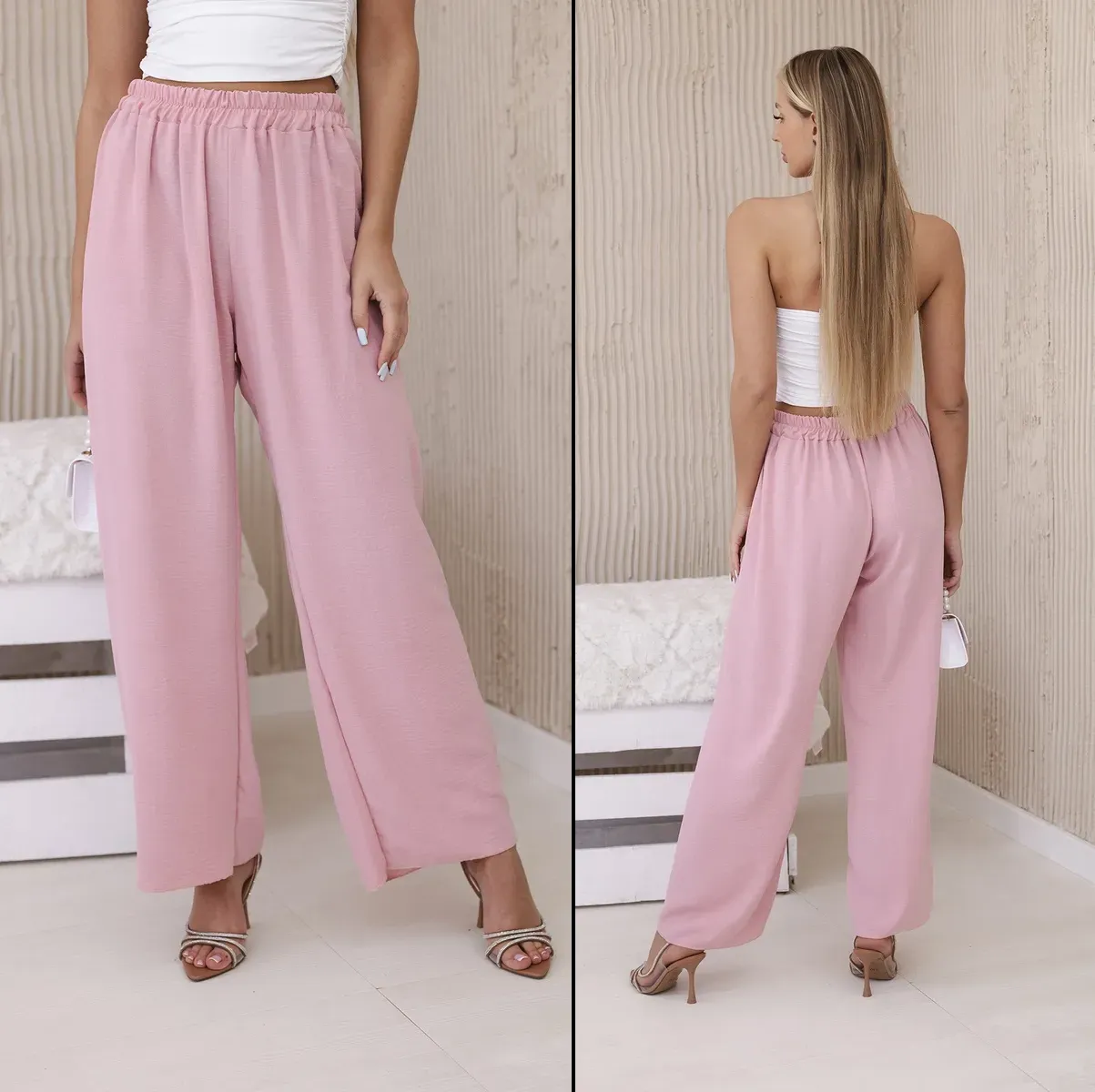 Volné kalhoty Antoinette pudrově růžové Velikost: Univerzální