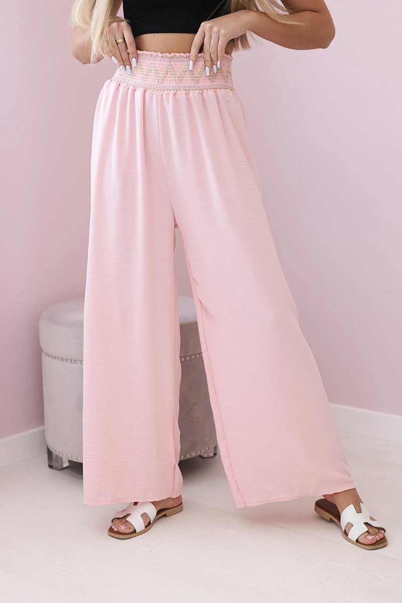 Volné kalhoty do pasu Jacklyn pudrově růžové Velikost: Univerzální