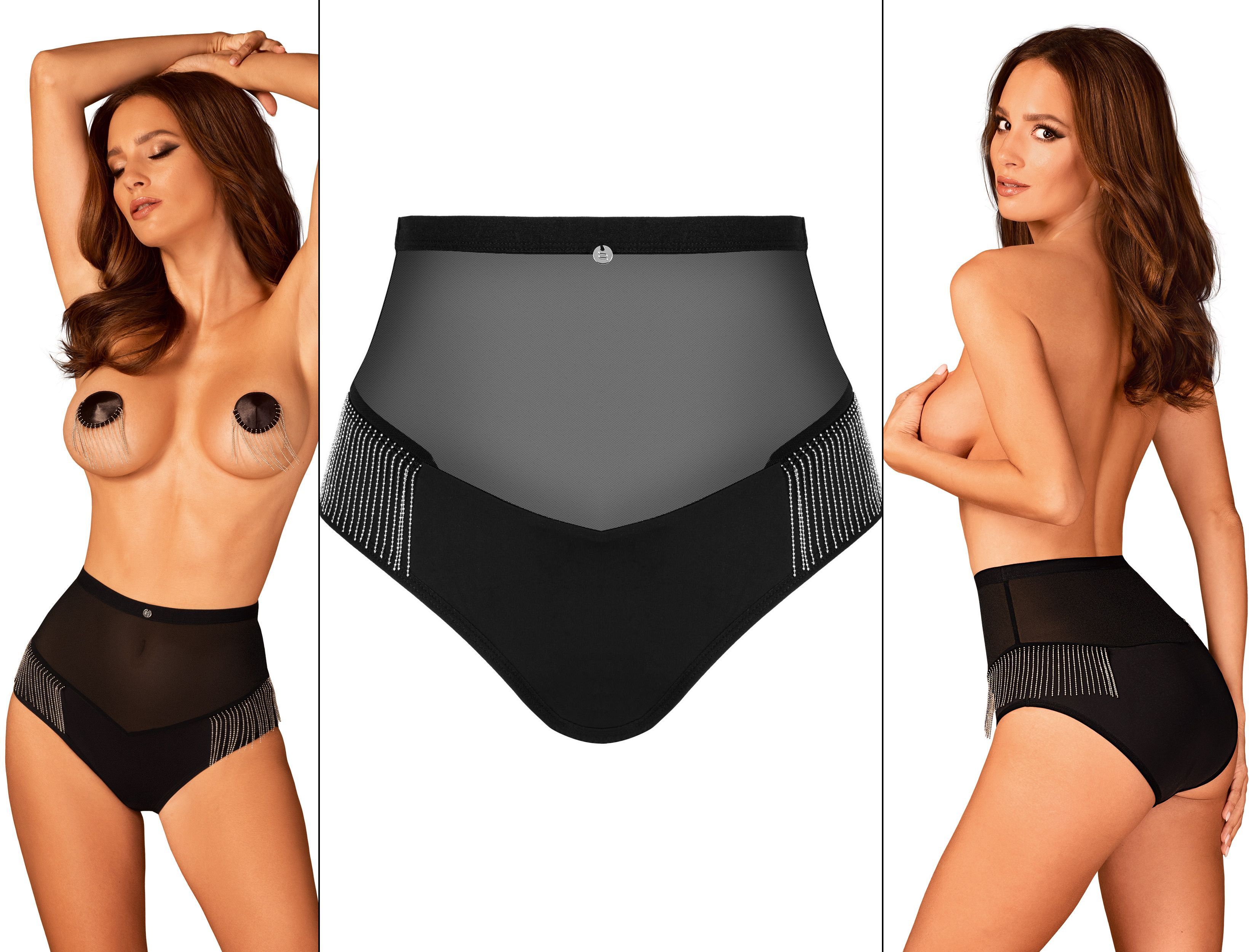 Vysoké erotické kalhotky Bessy černé Velikost: XL/XXL