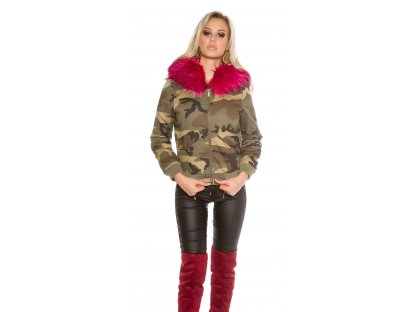 Army zimní bunda s kožešinou Fuchsiová