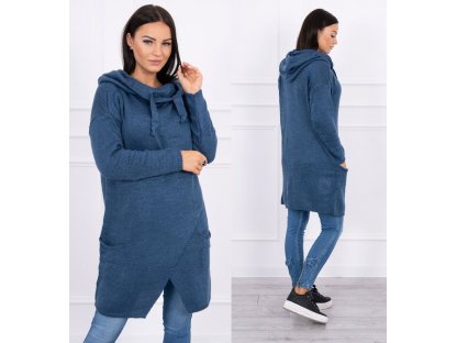 Asymetrický svetr s kapucí Candi džínově modrý