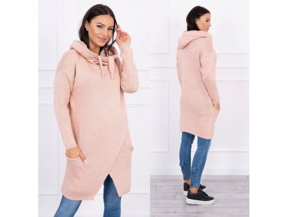 Asymetrický svetr s kapucí Candi pudrově růžový