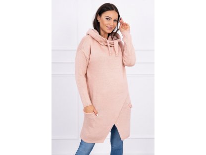 Asymetrický svetr s kapucí Candi pudrově růžový