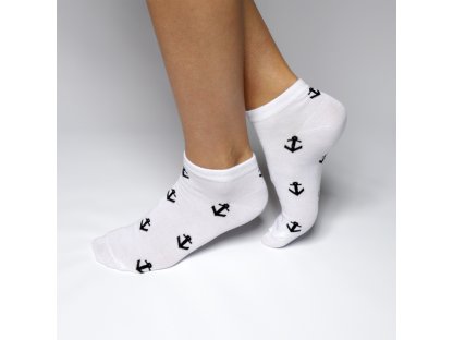 Bambusové kotníkové ponožky s kotvami Lainey bílé