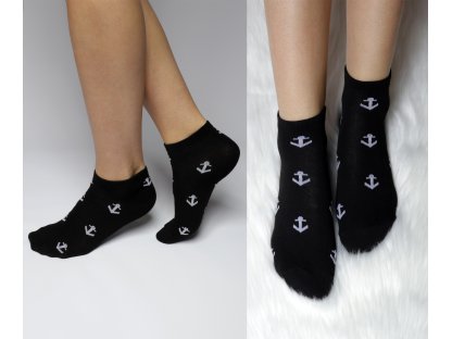 Bambusové kotníkové ponožky s kotvami Lainey černé