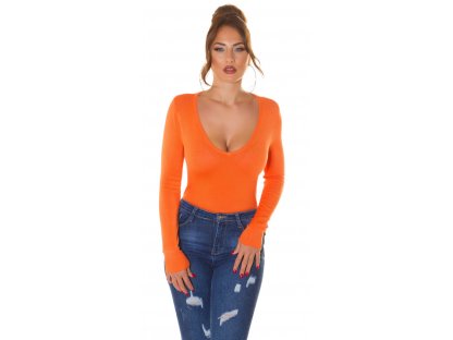 Basic svetr s výstřihem Cora oranžový