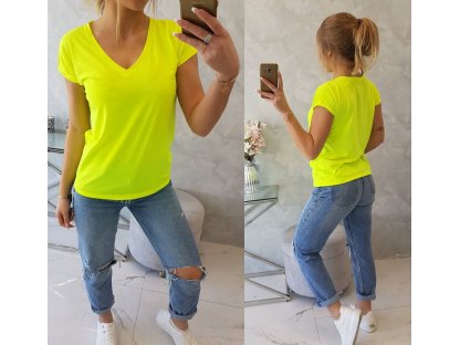 Basic tričko s výstřihem V Fawn neonově žluté