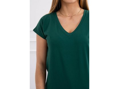 Basic tričko s výstřihem V Fawn tmavě zelené